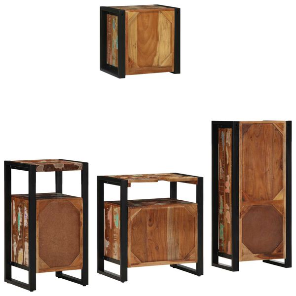 vidaXL Σετ Επίπλων Μπάνιου 4 pcs Πολύχρωμο Στερεό ανακτημένο ξύλο