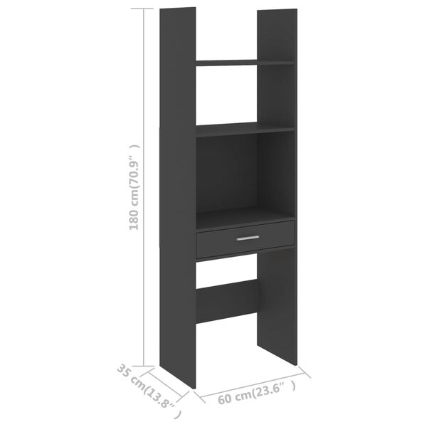 vidaXL Βιβλιοθήκη Γκρι 60 x 35 x 180 εκ. από Επεξ. Ξύλο