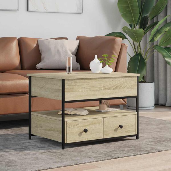 vidaXL Τραπεζάκι Σαλονιού Sonoma Δρυς 70x50x50 εκ. Επ. Ξύλο & Μέταλλο