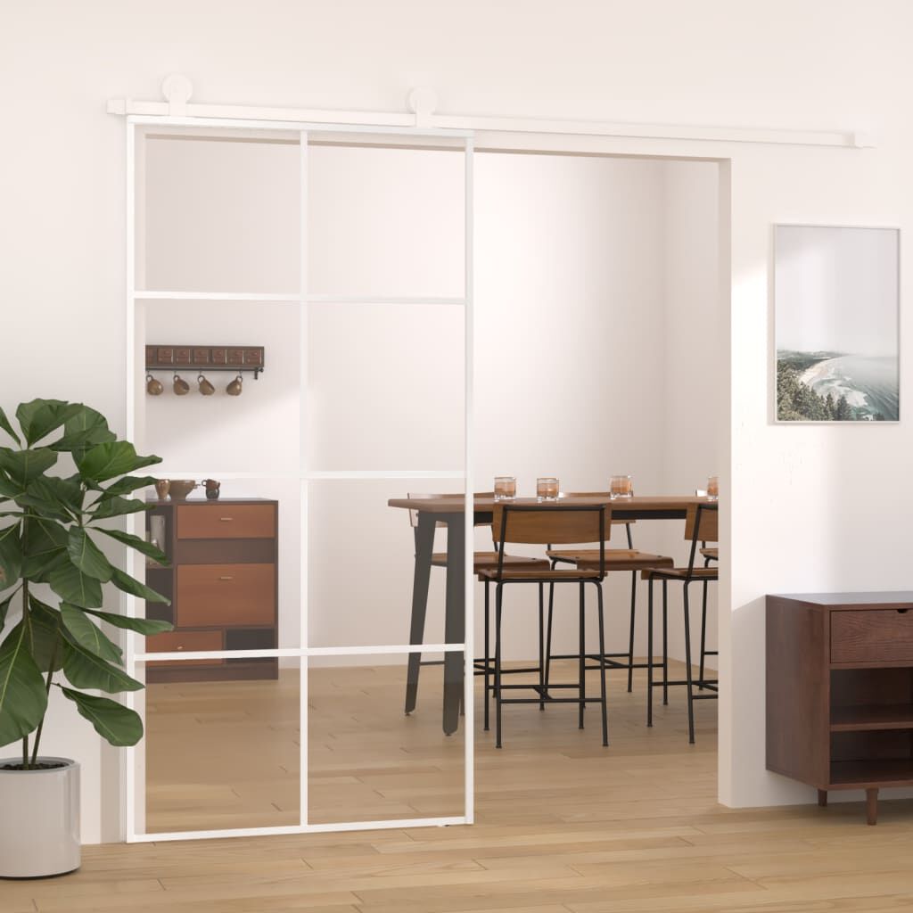 vidaXL Συρόμενη Πόρτα Λευκή 102,5 x 205 εκ. από Γυαλί ESG / Αλουμίνιο