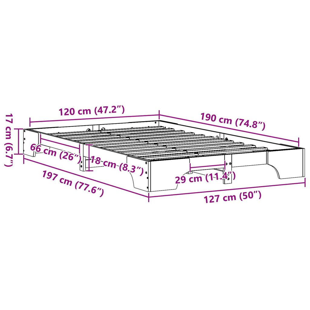 vidaXL Κρεβάτι Κερωμένο καφέ Ξύλο 120 x 200 cm Καφέ Κρεβάτι Ορθογώνιο