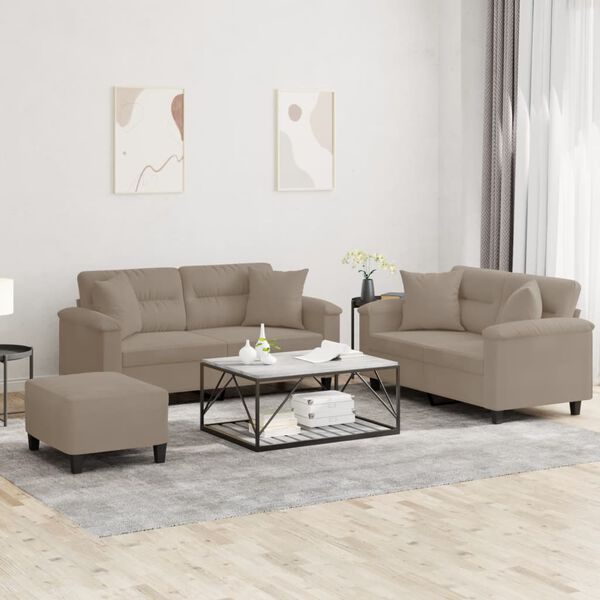 vidaXL Σετ Σαλονιού 3 Τεμαχίων Taupe από Ύφασμα Μικροϊνών με Μαξιλάρια
