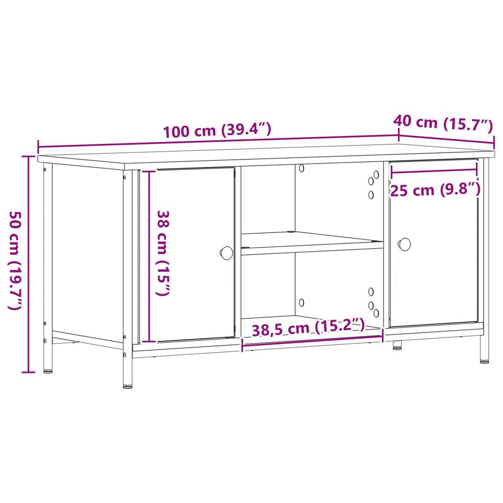 vidaXL Ράφι Τηλεόρασης Μαύρο Δρύινο 100x40x50 εκ. Κατασκευασμένο από Ξύλο και Χάλυβα