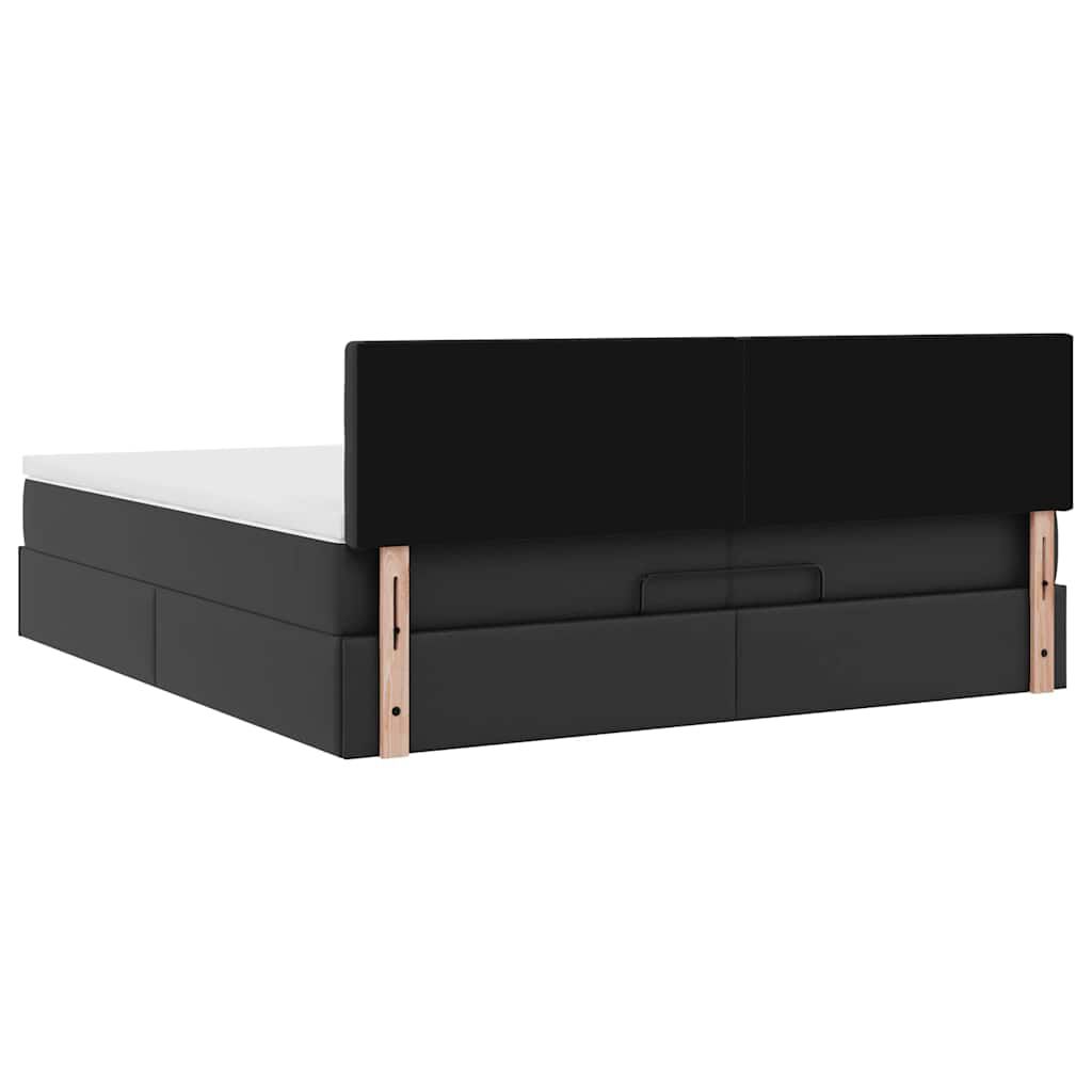 vidaXL Οθωμανικό κρεβάτι με στρώματα Μαύρο 200x200cm Faux Leather