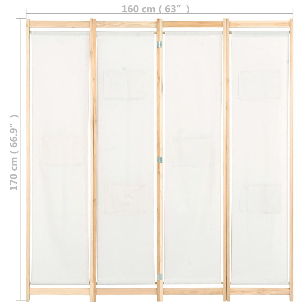 vidaXL Διαχωριστικό Δωματίου με 4 Πάνελ Κρεμ 160x170x4 εκ. Υφασμάτινο