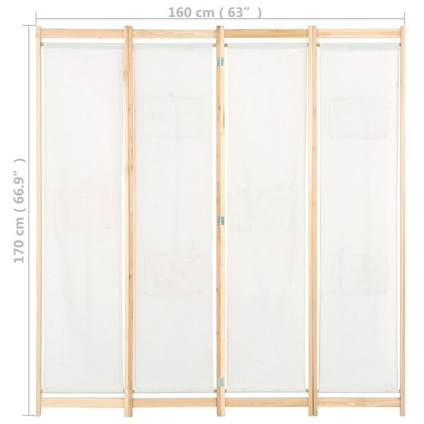 vidaXL Διαχωριστικό Δωματίου με 4 Πάνελ Κρεμ 160x170x4 εκ. Υφασμάτινο