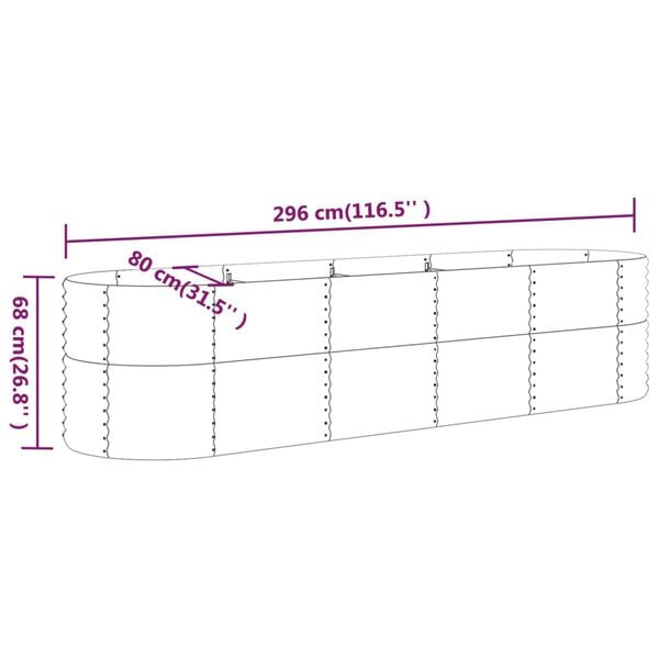 vidaXL Ζαρντινιέρα Πράσινη 296x80x68 εκ Γαλβανισμένος χάλυβας