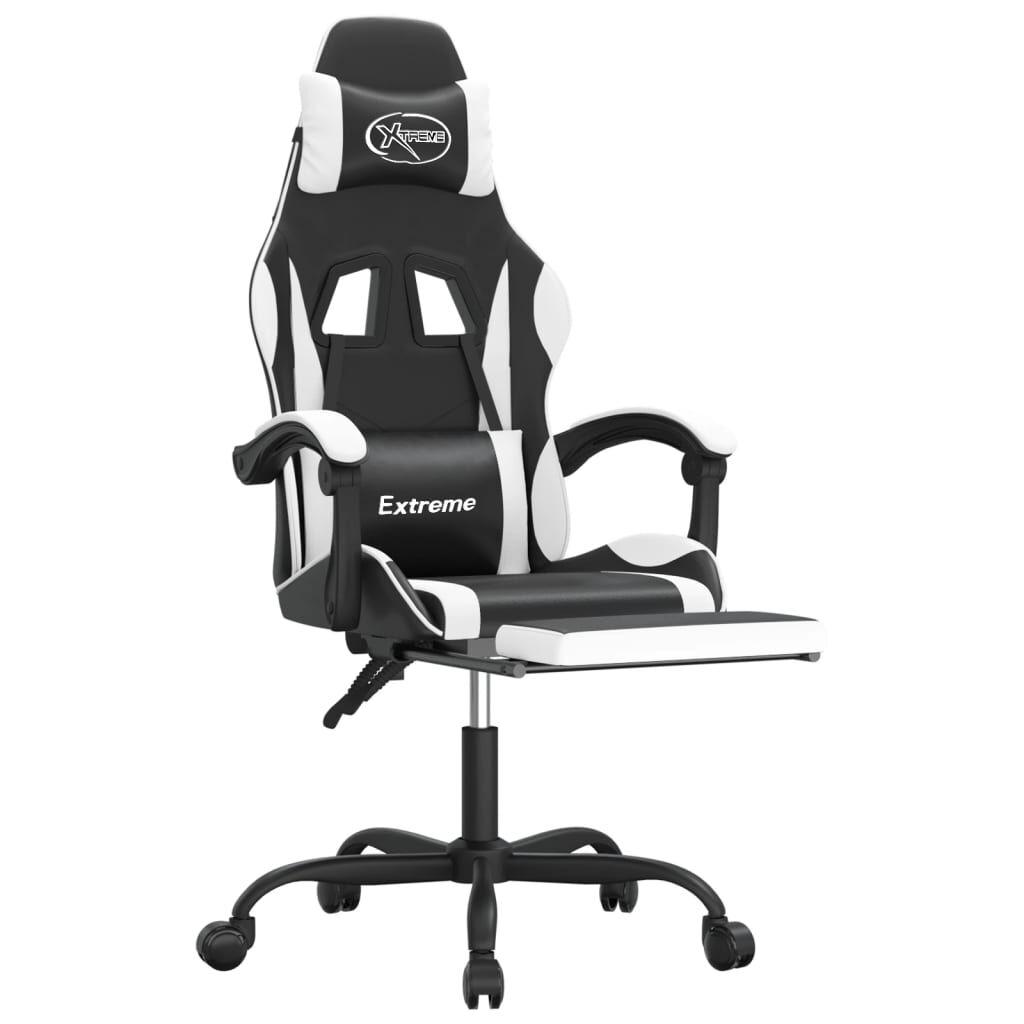 vidaXL Καρέκλα Gaming Περιστρ. Υποπόδιο Μαύρο άσπρο Συνθετικό Δέρμα