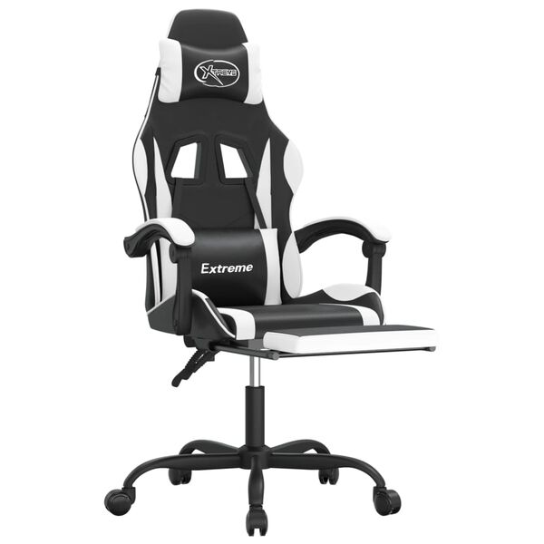 vidaXL Καρέκλα Gaming Περιστρ. Υποπόδιο Μαύρο άσπρο Συνθετικό Δέρμα