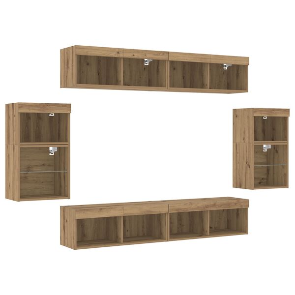 vidaXL 8 κομμάτια Μονάδες Τηλεόρασης με LED Artisan Oak από επεξεργασμένο ξύλο