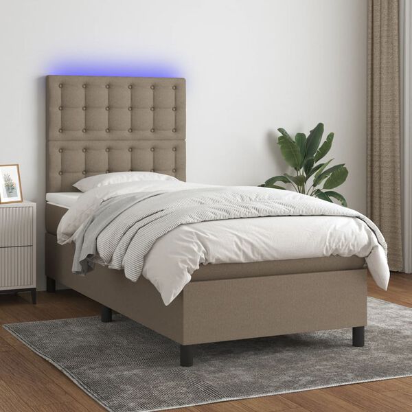 vidaXL &Kappa;&rho;&epsilon;&beta;ά&tau;&iota; Boxspring &mu;&epsilon; &Sigma;&tau;&rho;ώ&mu;&alpha; & LED Taupe 100x200 &epsilon;&kappa;. &Upsilon;&phi;&alpha;&sigma;&mu;ά&tau;&iota;&nu;&omicron;