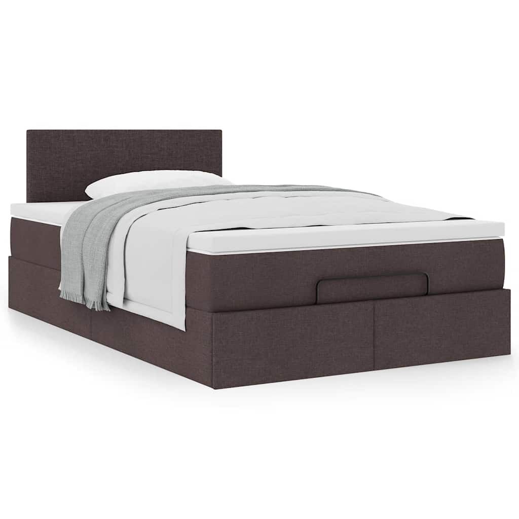 vidaXL Ottoman Κρεβάτι με Στρώμα Σκούρο Καφέ 120x200cm Ύφασμα