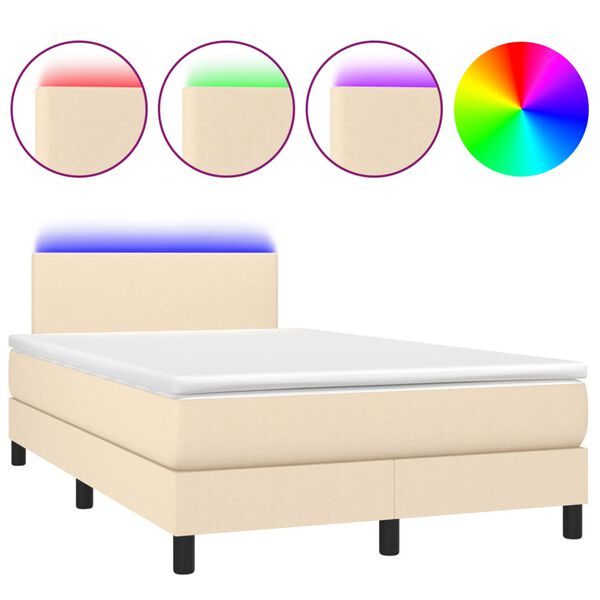 vidaXL Κρεβάτι Boxspring με Στρώμα & LED Κρεμ 120x190 εκ. Υφασμάτινο