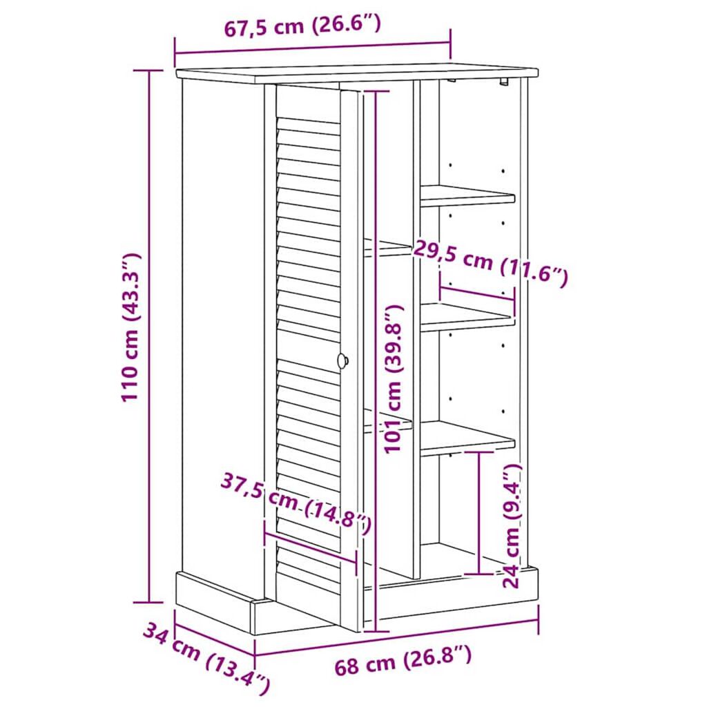 vidaXL Ντουλάπι Μπάνιου VIGO καφέ μελί 67.5 x 34 x 110 εκ.