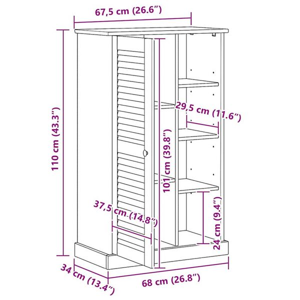 vidaXL Ντουλάπι Μπάνιου VIGO καφέ μελί 67.5 x 34 x 110 εκ.