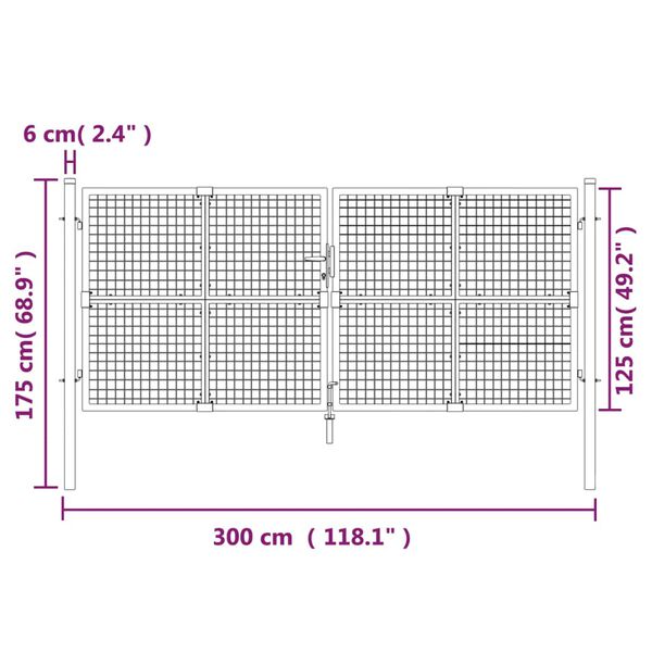vidaXL Πόρτα Κήπου με Διχτυωτό Ασημί 300x125 εκ. από Γαλβανισμένο Ατσάλι