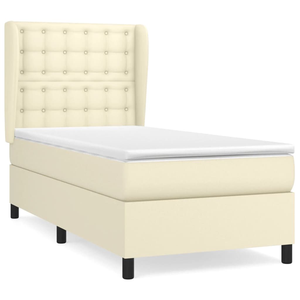 vidaXL Κρεβάτι Boxspring με Στρώμα Κρεμ 100x200εκ. από Συνθετικό Δέρμα