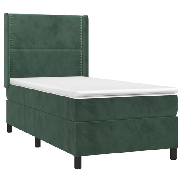 vidaXL Κρεβάτι Boxspring με Στρώμα & LED Σκ. Πράσινο 80x200 εκ Βελούδο