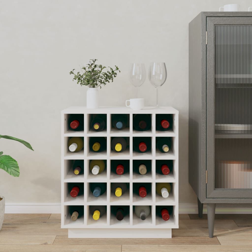 vidaXL Κάβα Κρασιών Λευκή 55,5 x 34 x 61 εκ. από Μασίφ Ξύλο Πεύκου