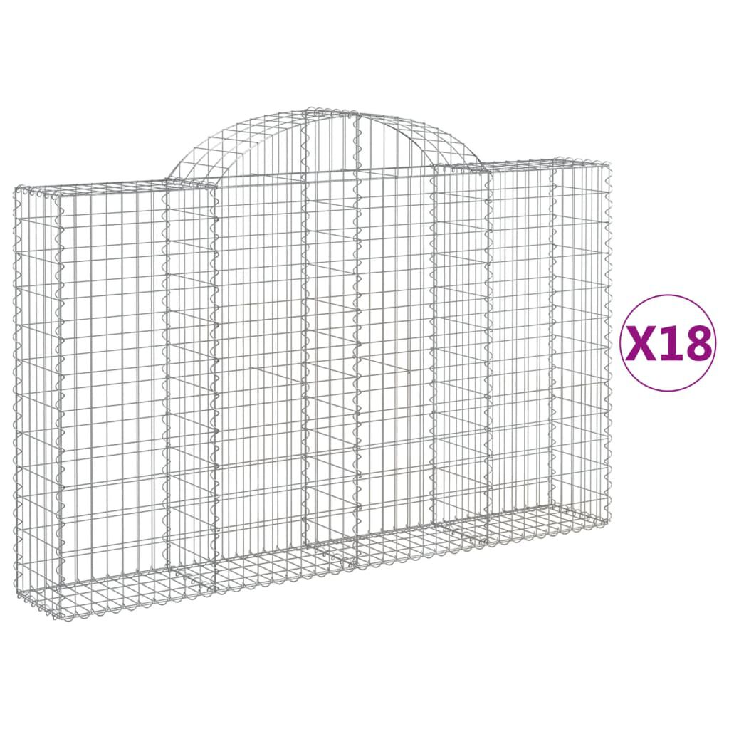 vidaXL Συρματοκιβώτια Τοξωτά 18 τεμ. 200x30x120/140 εκ. Γαλβαν. Ατσάλι