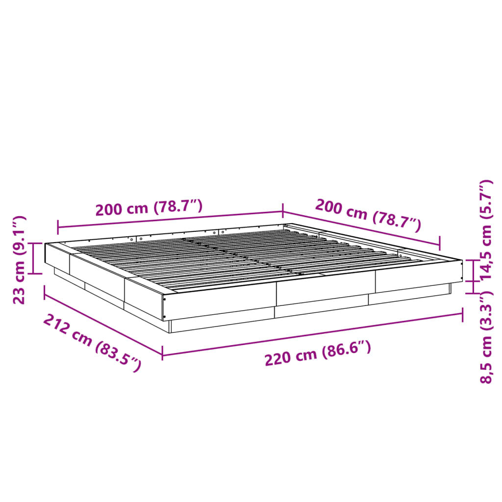 vidaXL Πλαίσιο Κρεβατιού Γκρι Sonoma 200x200 εκ. Επεξεργασμένο Ξύλο