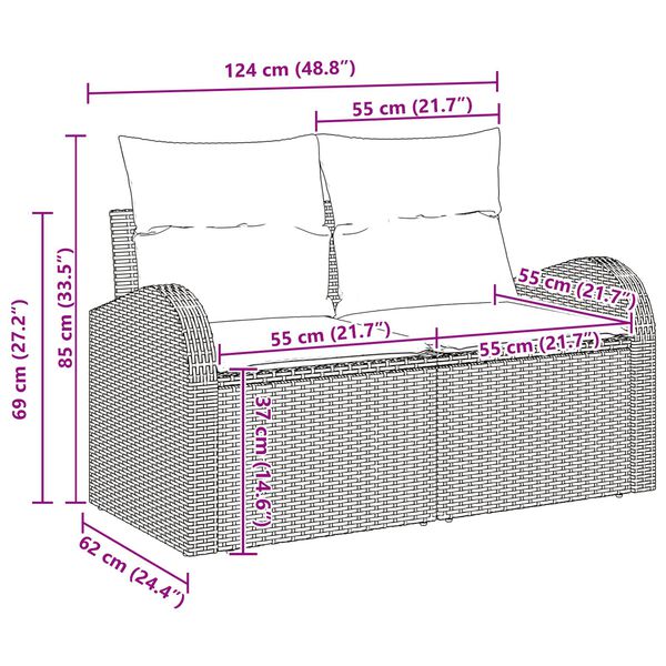 vidaXL Σετ Καναπέ Κήπου με μαξιλάρι 11 pcs Μαύρο 100 x 55 x 73 εκ