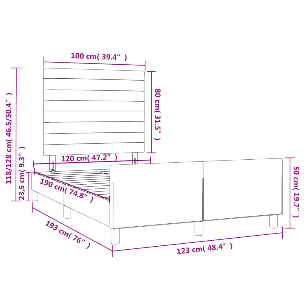 vidaXL Πλαίσιο Κρεβατιού χωρίς στρώμα Μαύρο 120x190 εκ. Βελούδινο