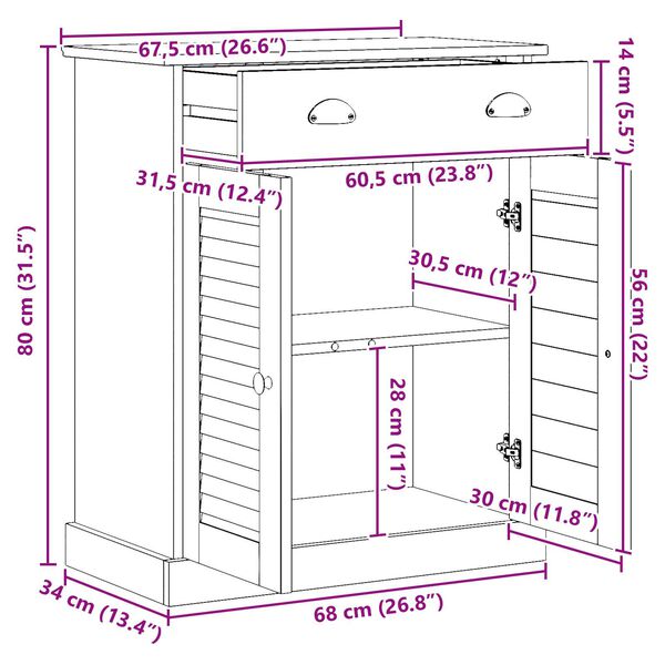 vidaXL Ντουλάπι Μπάνιου Λευκό 68 x 34 x 80 εκ Μασίφ ξύλο πεύκου