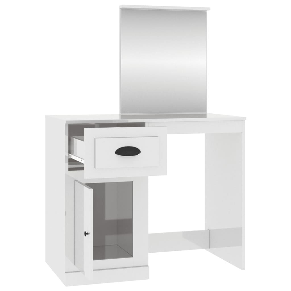 vidaXL Μπουντουάρ με Καθρέφτη Γυαλ. Λευκό 90x50x132,5 εκ. Επεξ. Ξύλο