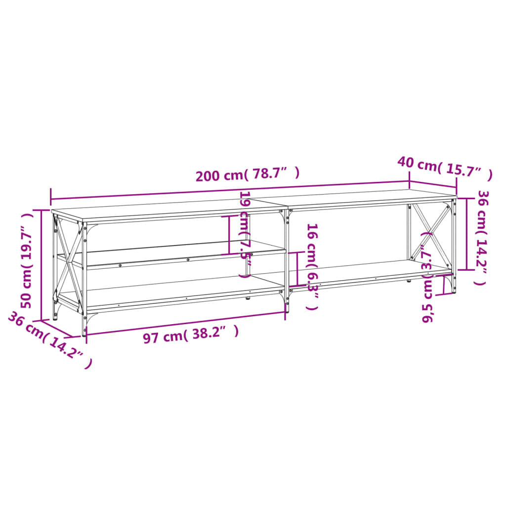vidaXL Έπιπλο Τηλεόρασης Καφέ Δρυς 200x40x50 εκ. Επεξεργασμένο Ξύλο