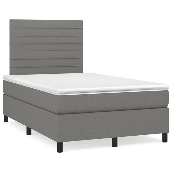 vidaXL Κρεβάτι Boxspring με Στρώμα & LED Σκ.Γκρι 120x190εκ. Υφασμάτινο