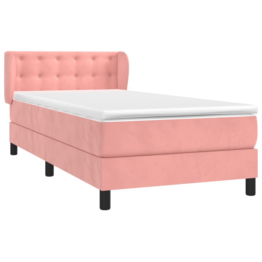 vidaXL Κρεβάτι Boxspring με Στρώμα Ροζ 90x200 εκ. Βελούδινο