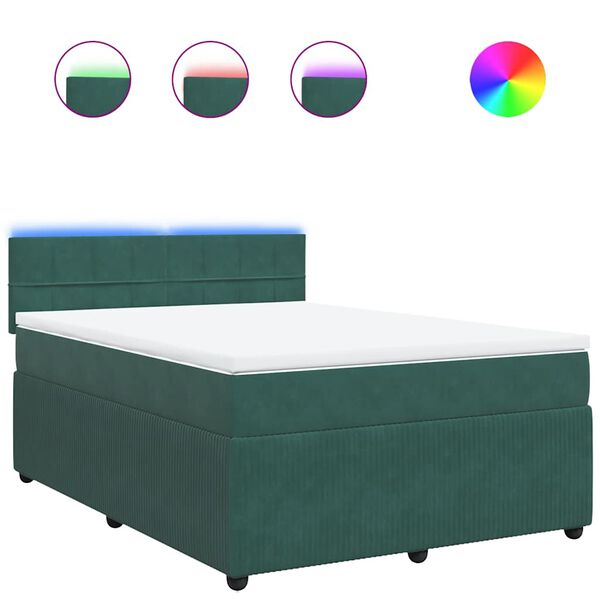 vidaXL Κρεβάτι Boxspring με Στρώμα Σκούρο Πράσινο 140x200εκ. Βελούδινο