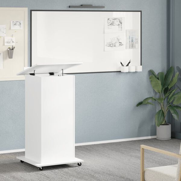 vidaXL Αναλόγιο με Ροδάκια & Συρτάρι Λευκό 55x55x107 εκ. Επεξ. Ξύλο