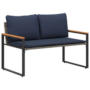 vidaXL παγκάκι με μαξιλάρι Γκρι και Navy Blue 115 x 65 x 72 εκ. Ρατάν