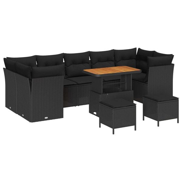 vidaXL Σετ Καναπέ Κήπου 10 pcs Μαύρο συνθετικό ρατάν
