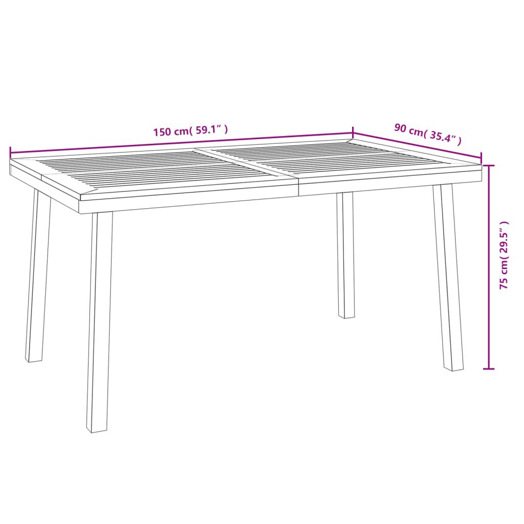 vidaXL Τραπέζι Κήπου 150 x 90 x 75 εκ. από Μασίφ Ξύλο Ακακίας