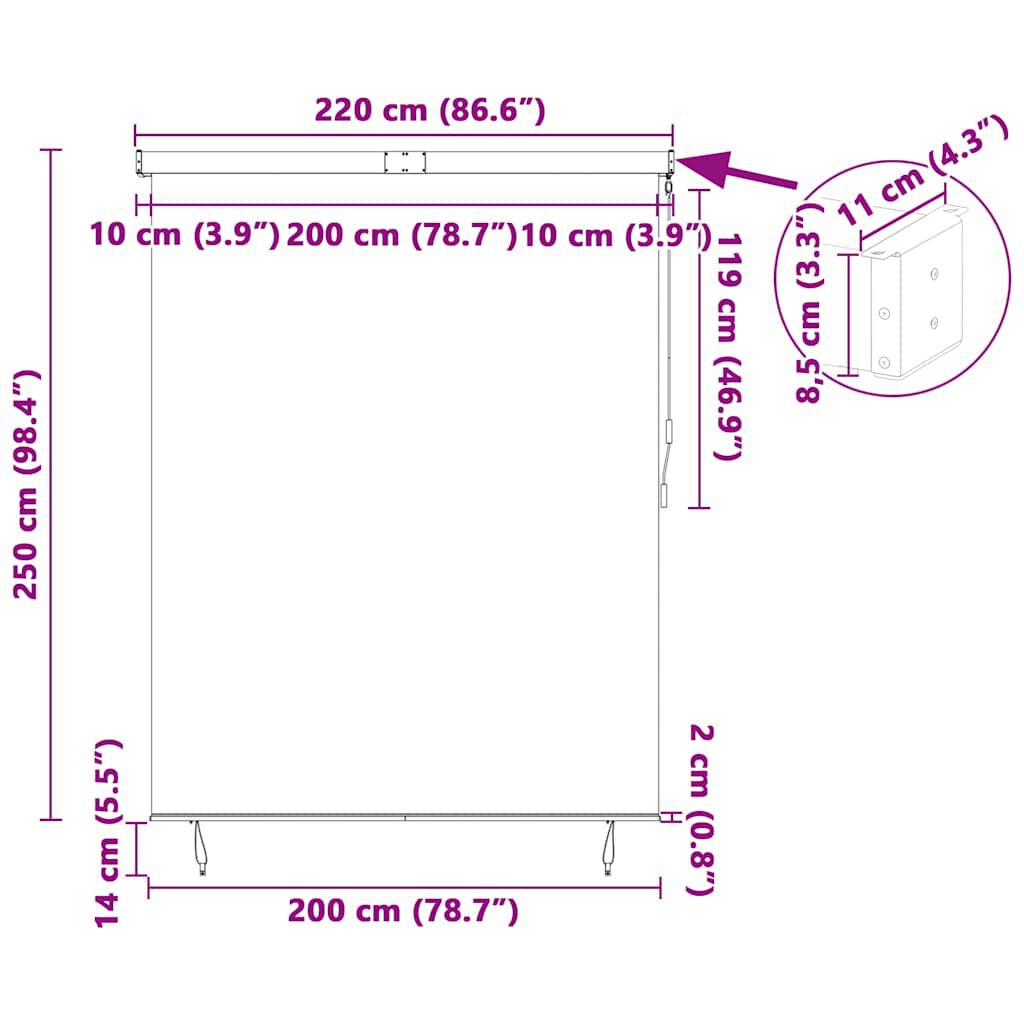 vidaXL Εξωτερικό ρολό Striped Χειροκίνητος Κρεμ 220 x 250 cm ύφασμα