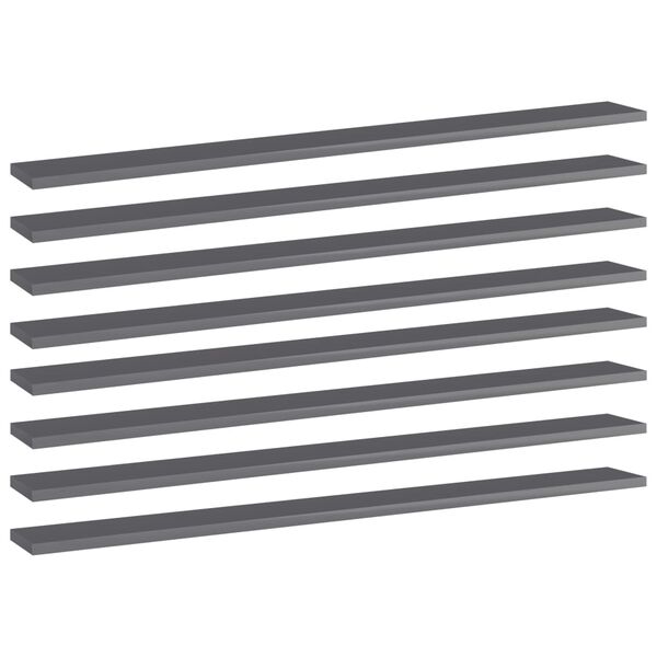 vidaXL Ράφια Βιβλιοθήκης 8 τεμ. Γυαλ. Γκρι 100x10x1,5 εκ. Μοριοσανίδα