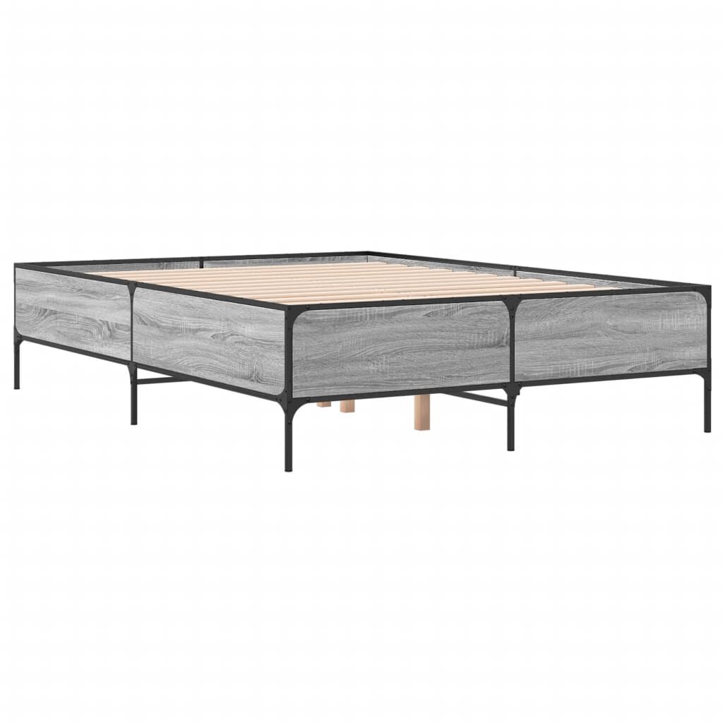 vidaXL Πλαίσιο Κρεβατιού Γκρι Sonoma 120 x 190εκ. Επεξ. Ξύλο & Μέταλλο