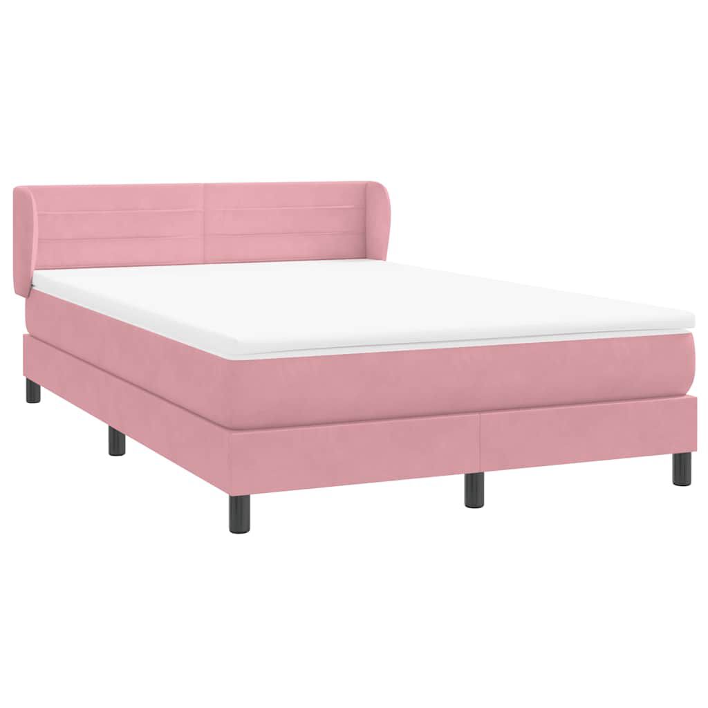 vidaXL Box Spring κρεβάτι με στρώμα ροζ 140x220 cm Βελούδινο