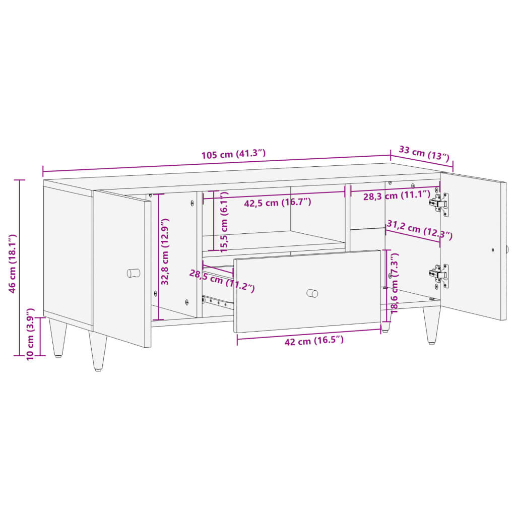vidaXL Έπιπλο Τηλεόρασης 105 x 33 x 46 εκ. από Μασίφ Ξύλο Μάνγκο