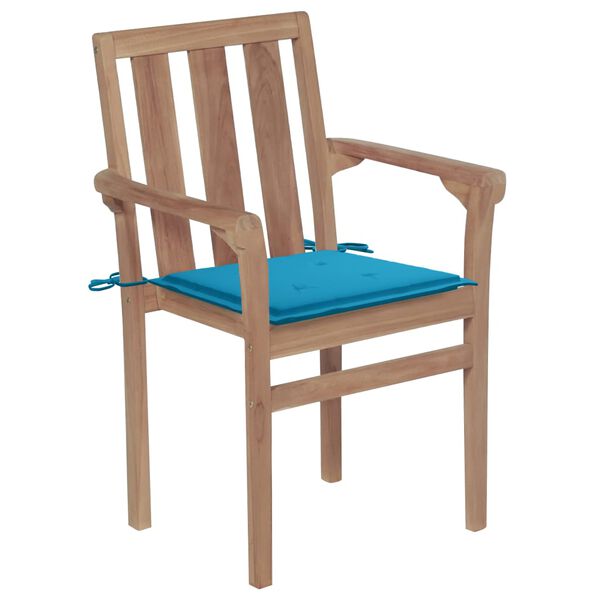 vidaXL Καρέκλες Κήπου 2 τεμ. από Μασίφ Ξύλο Teak με Μπλε Μαξιλάρια