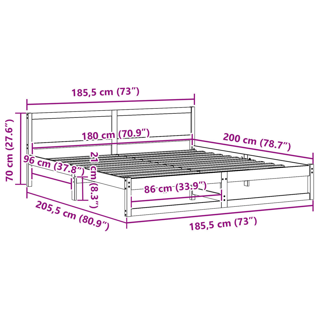 vidaXL Σκελετός Κρεβατιού Καφέ 180 x 200 cm Μασίφ ξύλο πεύκου