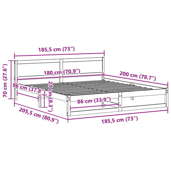 vidaXL Σκελετός Κρεβατιού Καφέ 180 x 200 cm Μασίφ ξύλο πεύκου