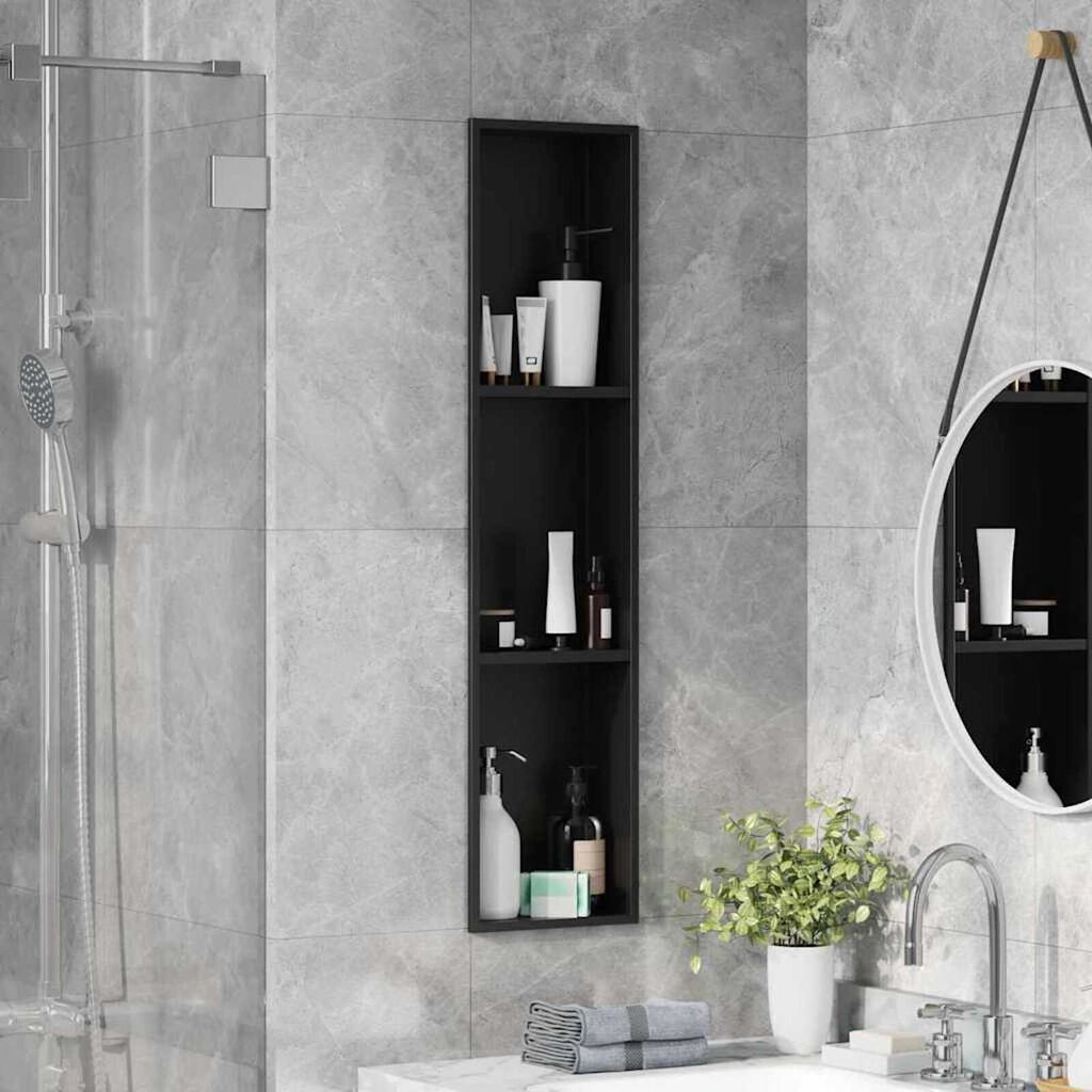 vidaXL Νίτσα Μπάνιου Μαύρο 90 x 20 x 9.5 εκ Ανοξείδωτο ατσάλι