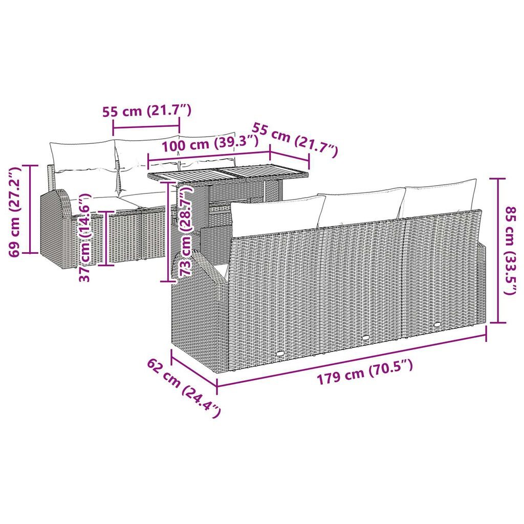 vidaXL Σετ Καναπέ Κήπου με αποθήκευση 7 pcs Μαύρο Πολυ ράταν