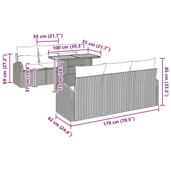 vidaXL Σετ Καναπέ Κήπου με αποθήκευση 7 pcs Μαύρο Πολυ ράταν