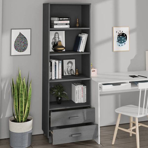 vidaXL Ραφιέρα HAMAR Σκ. Γκρι 60 x 35 x 180 εκ. από Μασίφ Ξύλο Πεύκου