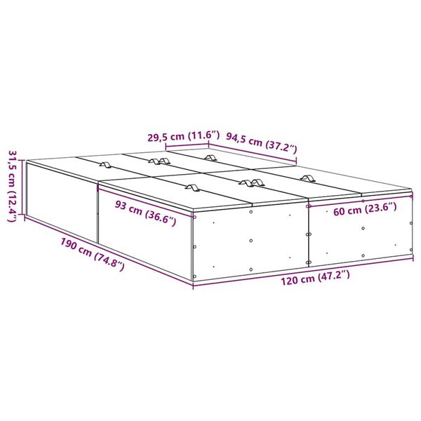 vidaXL Σκελετός Κρεβατιού Μαύρη δρυς 190 x 120 x 31.5 εκ.